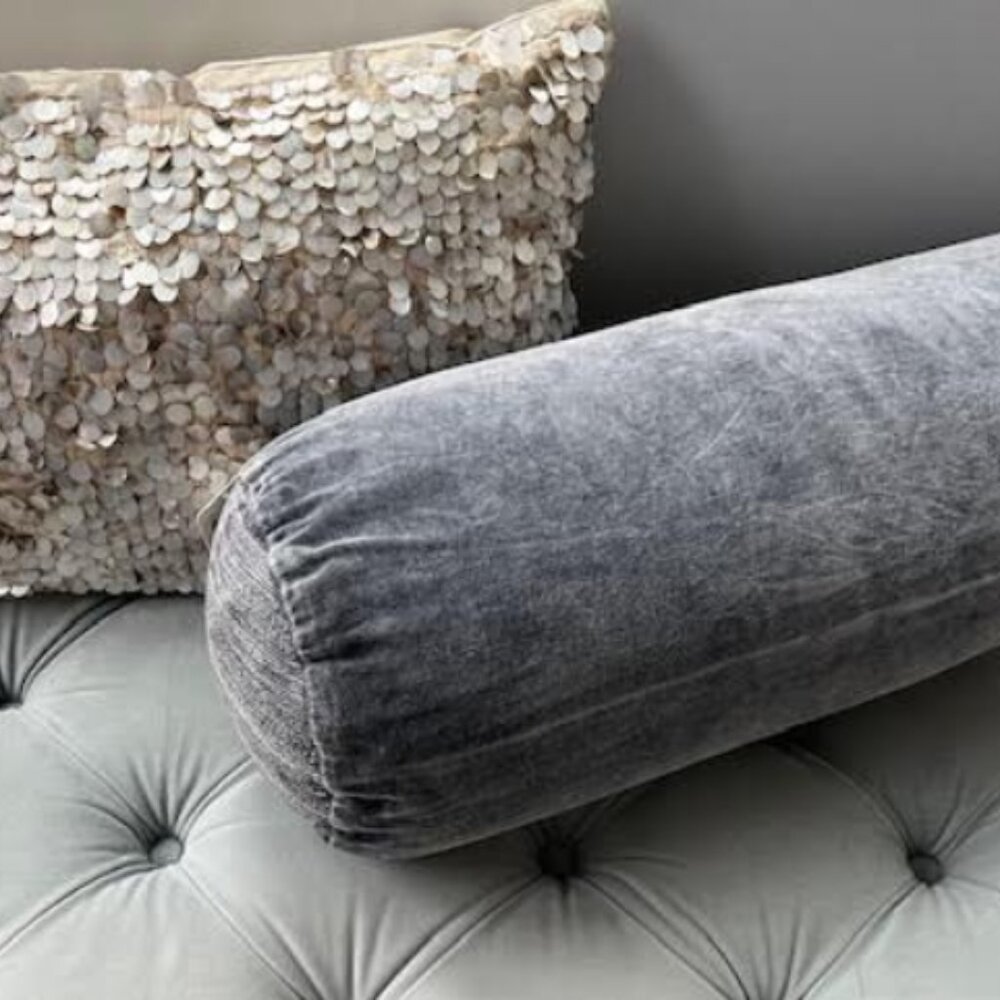 Set of 2, Anthropologie Velvet Trova Bolster Pillows - slate gray